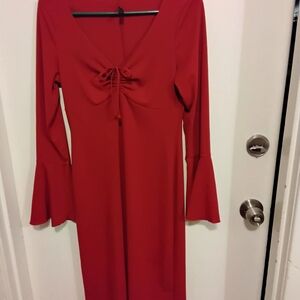 Elegant Red Long Sleeve Dress